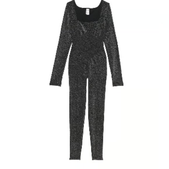 Victoria Secret Dressy Onesie W Bralette Black Silver Bling Thick Stretch NWT - Picture 4 of 5